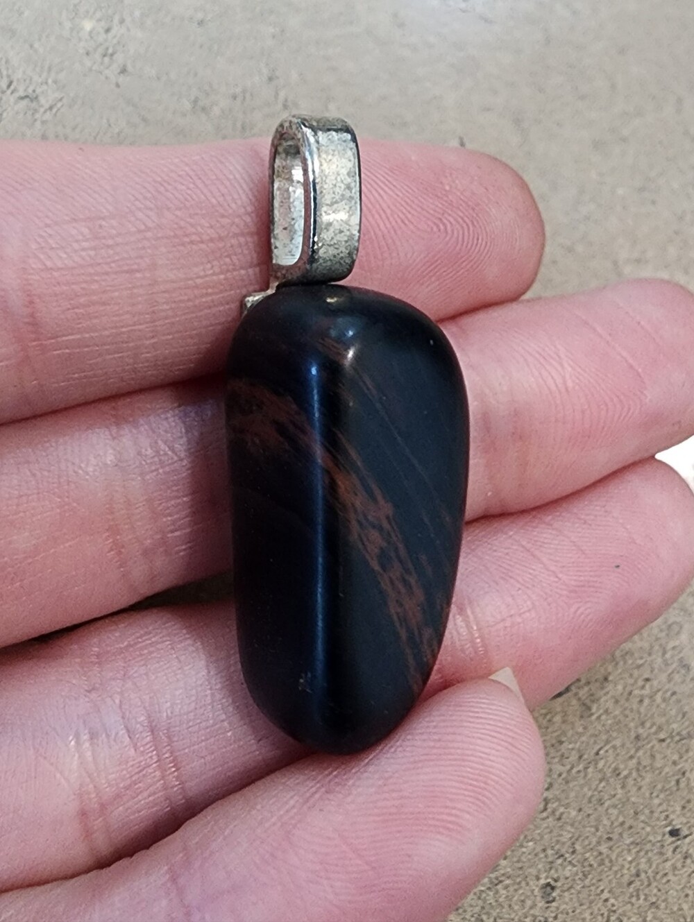 Silver Brown-Black Stone Pendant Necklace
